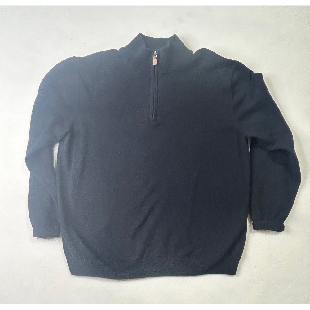 Roundtree‎ & Yorke Mens Large Navy Blue Quarter Zip Mock Neck Knit Sweater GS22